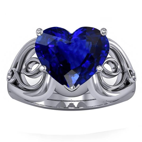Solitaire Ring Heart Deep Blue Sapphire Vintage Style 3.50 Carats - Gemstone Ring-harrychadent.ca