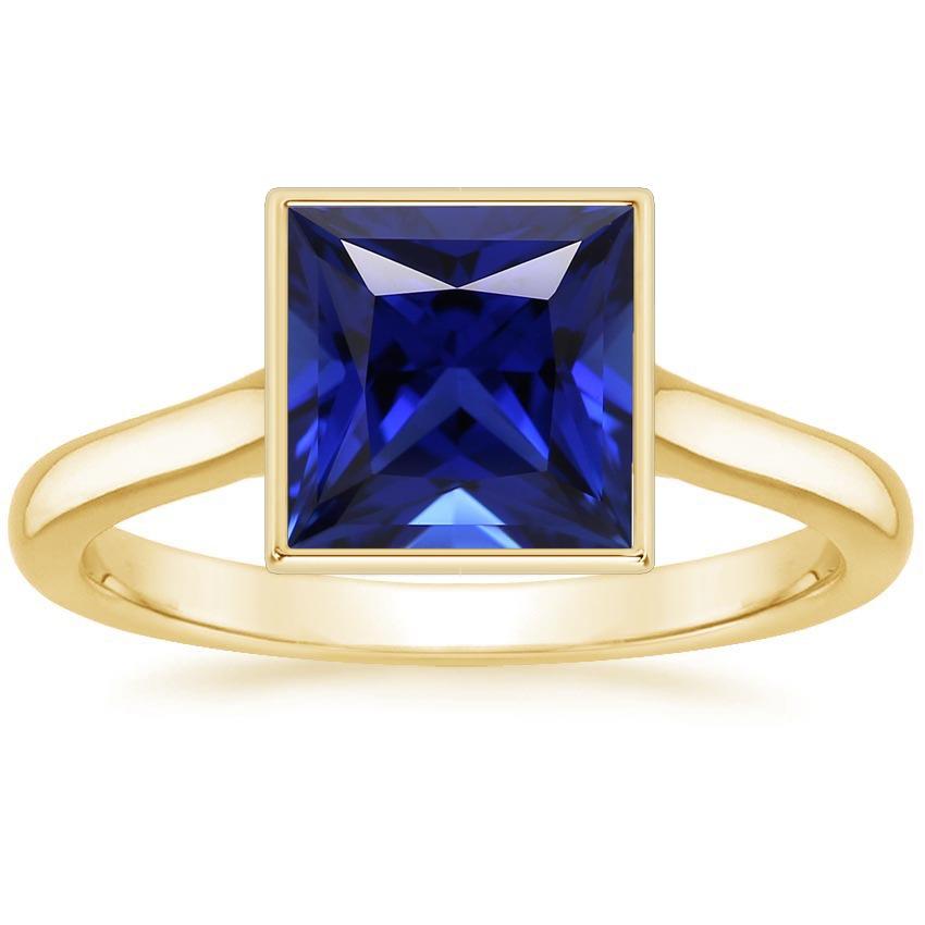 Solitaire Ring Princess Bezel Set Blue Sapphire 5 Carats Yellow Gold - Gemstone Ring-harrychadent.ca