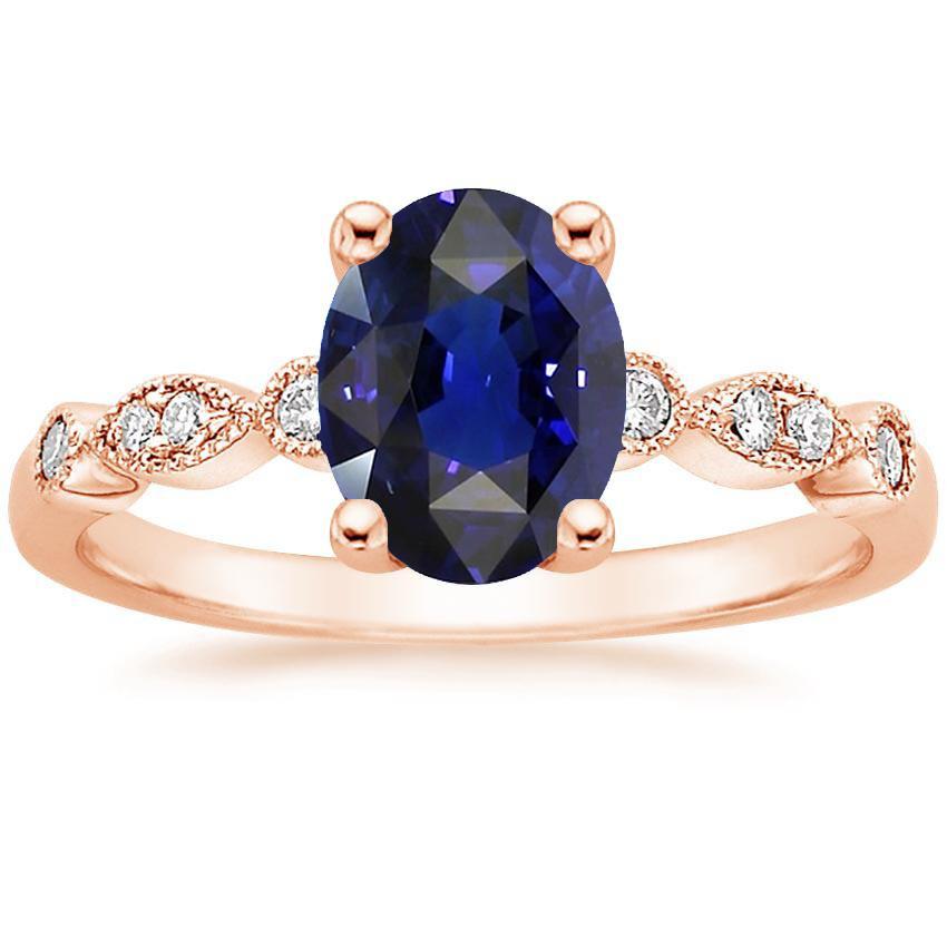 Solitaire Ring Vintage Style & Diamond Accents Blue Sapphire 4 Carats - Gemstone Ring-harrychadent.ca