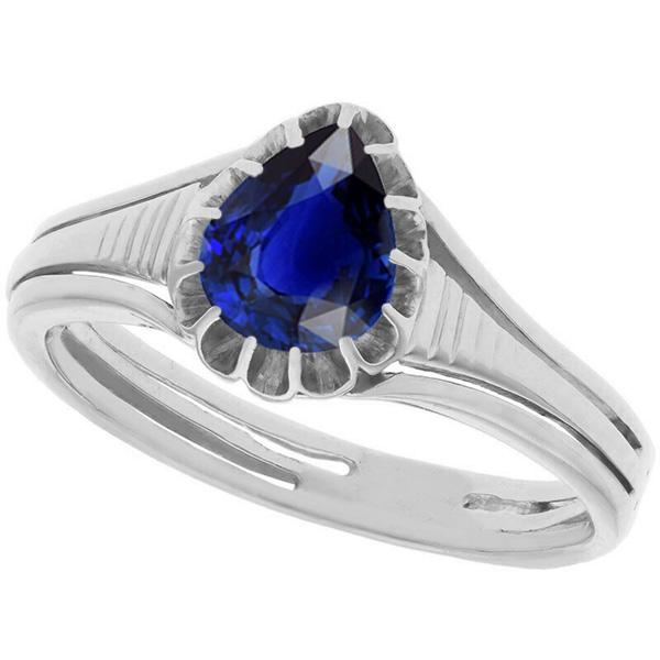 Solitaire Vintage Style Pear Cut Ceylon Sapphire Ring 2 Carats - Gemstone Ring-harrychadent.ca