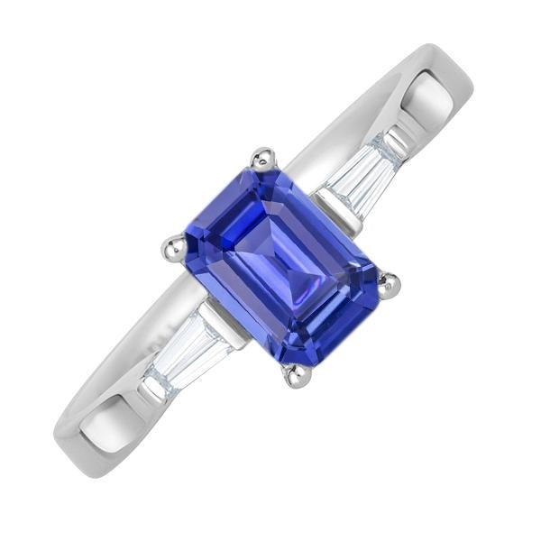 Three Stone Ring Emerald Sapphire & Tapered Baguette Diamonds 3 Carats - Gemstone Ring-harrychadent.ca