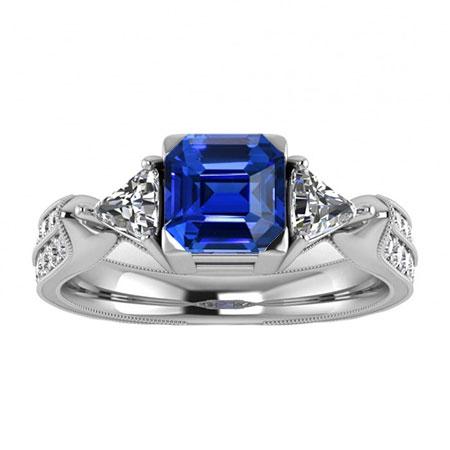 Trillion & Round Diamond Asscher Sapphire Engagement Ring 2.50 Carats - Gemstone Ring-harrychadent.ca