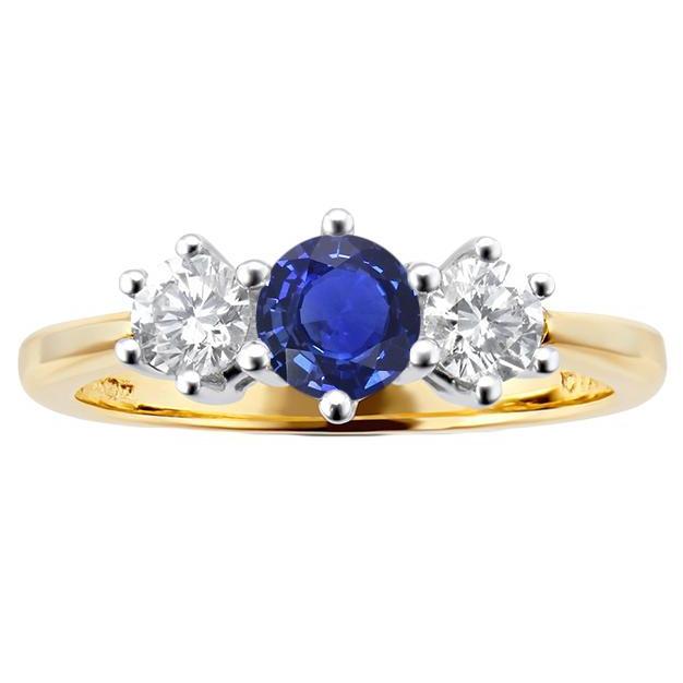 Two Tone Diamond 3 Stone Sapphire Ring 6 Prong Set 3.50 Carats - Gemstone Ring-harrychadent.ca