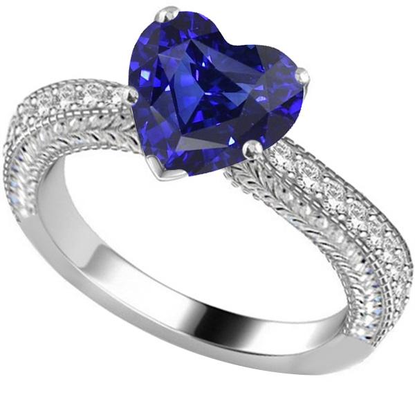 Vintage Style Diamond Ring 4 Carats Natural Blue Sapphire Heart Cut - Gemstone Ring-harrychadent.ca