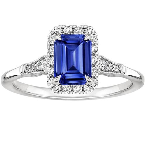 Vintage Style Halo Ring Emerald Ceylon Sapphire & Diamond 4.25 Carats - Gemstone Ring-harrychadent.ca