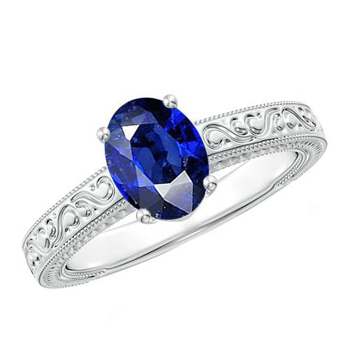 Vintage Style Solitaire Oval Natural Blue Ceylon Sapphire 4.50 Carats - Gemstone Ring-harrychadent.ca