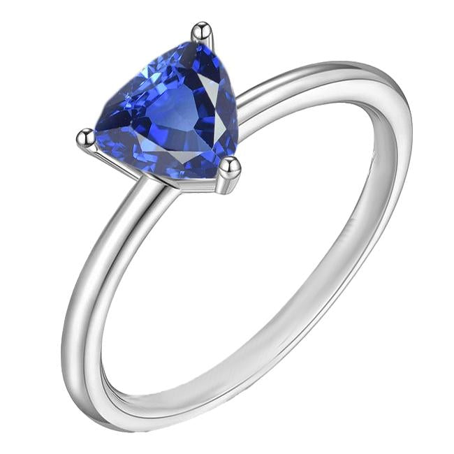 White Gold 14K Solitaire Ring Trillion Ceylon Sapphire 1.50 Carats - Gemstone Ring-harrychadent.ca