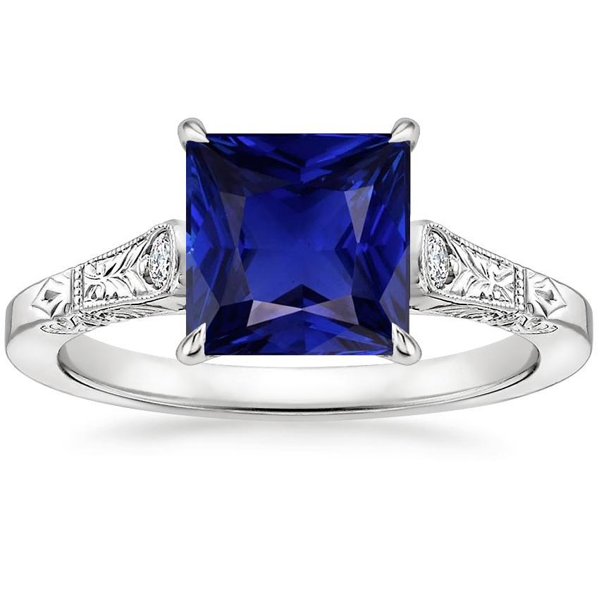 White Gold 3 Stone Diamond & Princess Blue Sapphire Ring 5.25 Carats - Gemstone Ring-harrychadent.ca