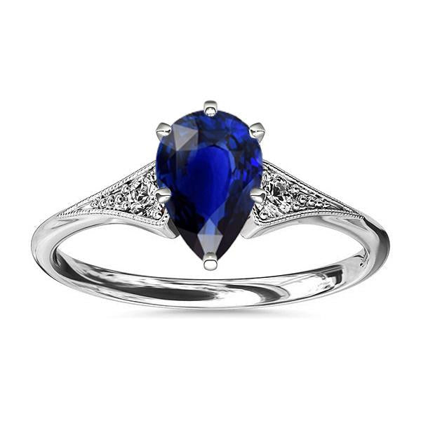 White Gold 3 Stone Ring Pear Ceylon Sapphire & Diamonds 1.75 Carats - Gemstone Ring-harrychadent.ca