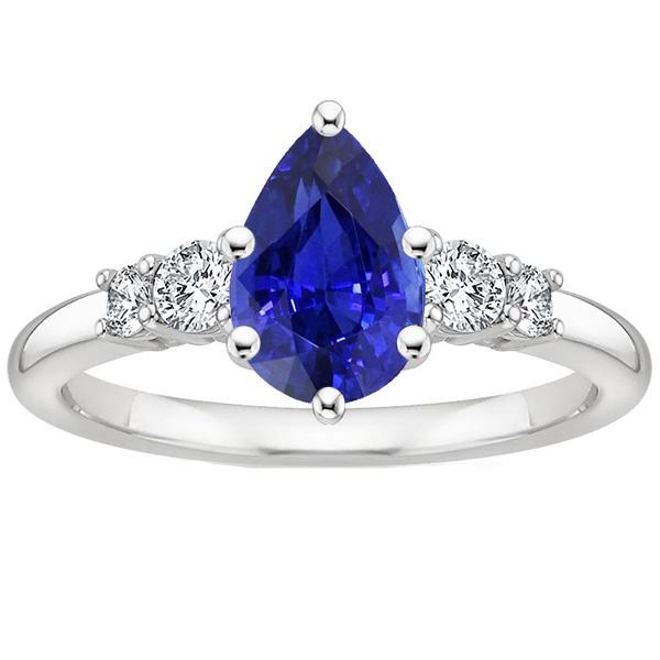White Gold 5 Stone Ring Round Diamond & Pear Blue Sapphire 3.25 Carats - Gemstone Ring-harrychadent.ca