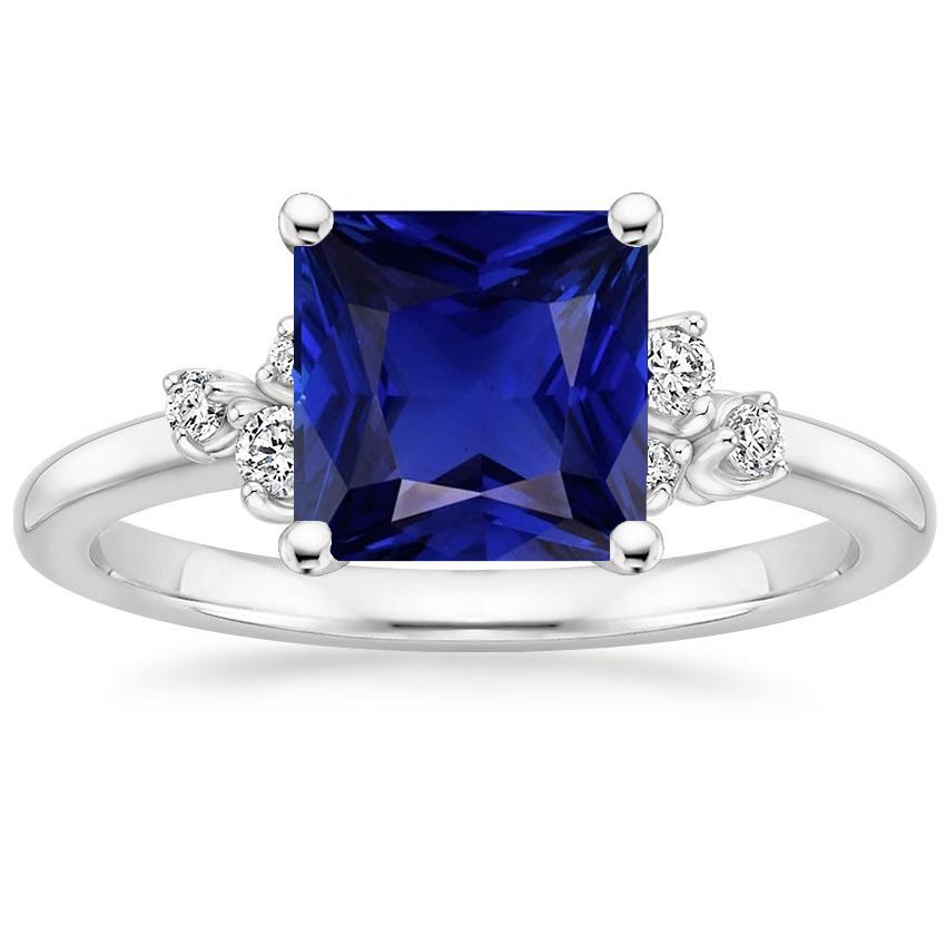 White Gold Diamond & Gemstone Ring 6 Carats Princess Cut Blue Sapphire - Gemstone Ring-harrychadent.ca