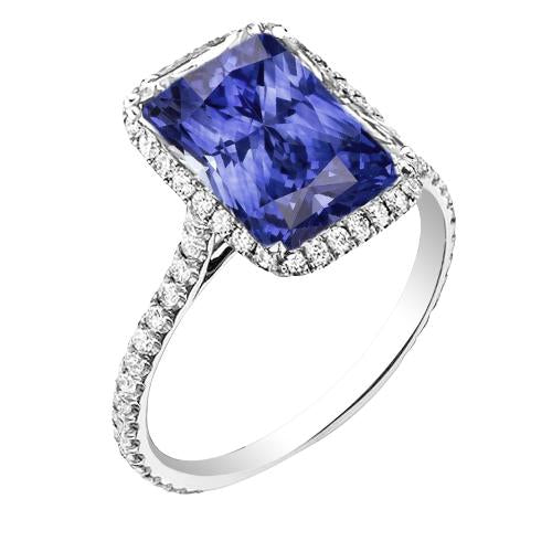 White Gold Diamond Ring Women's Halo Radiant Cut Sapphire 4 Carats - Gemstone Ring-harrychadent.ca