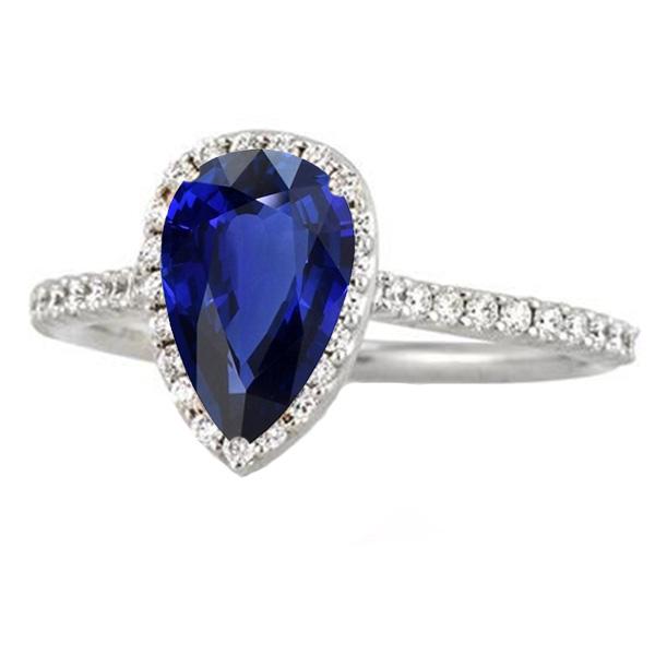 White Gold Halo Ceylon Sapphire Ring With Accented Diamonds 4 Carats - Gemstone Ring-harrychadent.ca