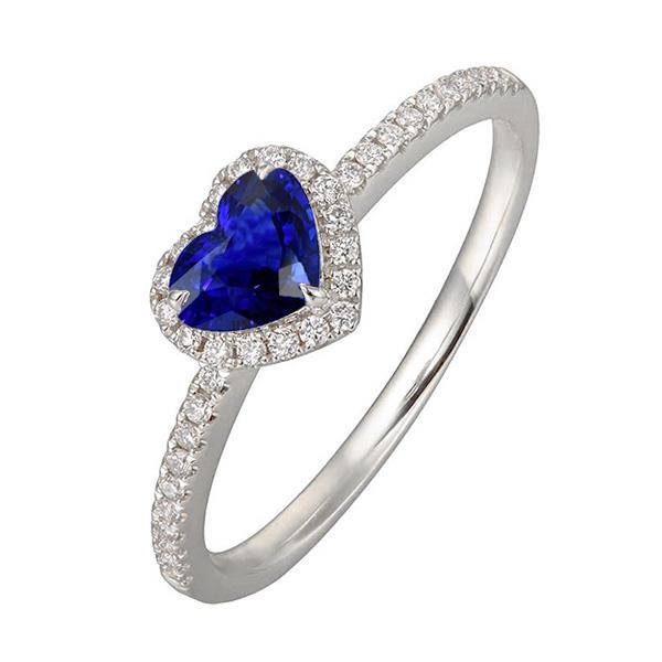 White Gold Halo Heart Ceylon Sapphire Ring & Pave Set Diamond 3 Carats - Gemstone Ring-harrychadent.ca
