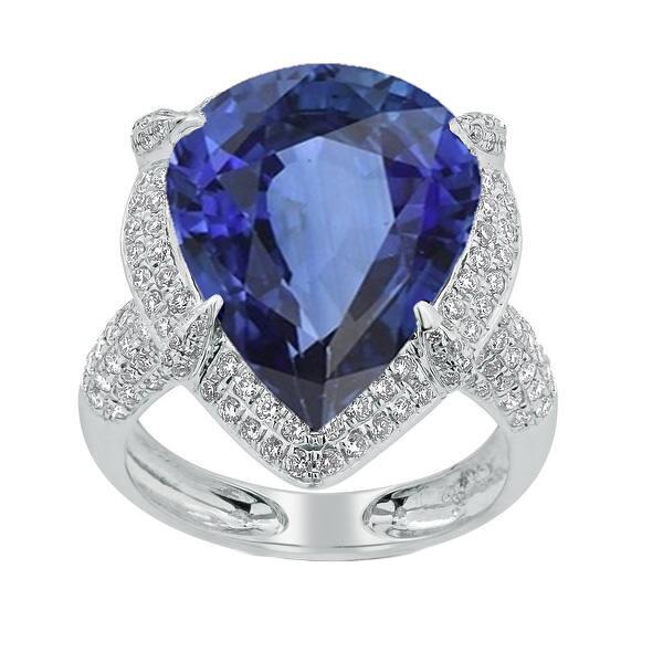 White Gold Halo Pear Ceylon Sapphire & Diamond Ring 5.50 Carats - Gemstone Ring-harrychadent.ca