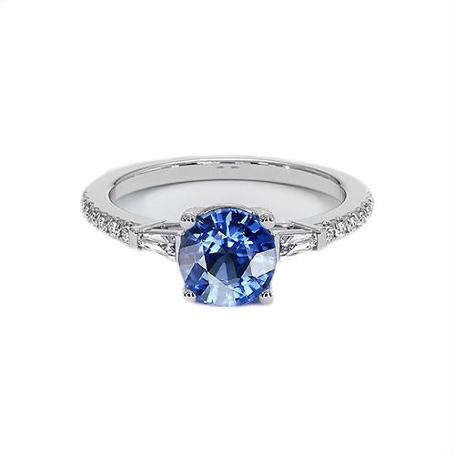 White Gold Round Diamond Ceylon Sapphire Ring With Accents 5 Carats - Gemstone Ring-harrychadent.ca