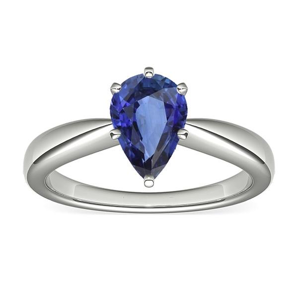 White Gold Solitaire Pear Shaped Blue Sapphire Ring 1.50 Carats - Gemstone Ring-harrychadent.ca