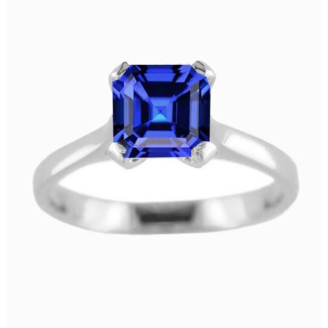 White Gold Solitaire Ring Blue Sapphire Asscher Cut 2 Carats - Gemstone Ring-harrychadent.ca