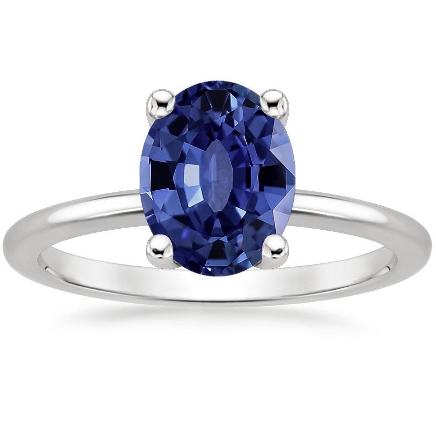 White Gold Solitaire Ring Jewelry Oval Ceylon Sapphire 2 Carats - Gemstone Ring-harrychadent.ca