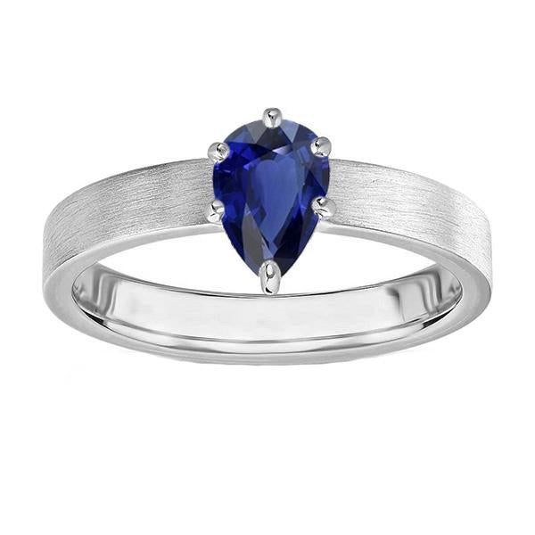 White Gold Solitaire Wedding Ring Pear SriLanka Sapphire 1 Carat - Gemstone Ring-harrychadent.ca