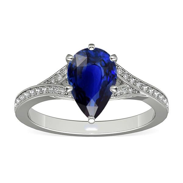 White Gold Sri Lankan Sapphire Ring Pear & Round Diamonds 4 Carats - Gemstone Ring-harrychadent.ca