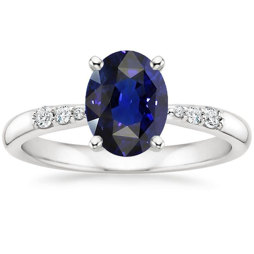 White Gold Womens Ring Oval Blue Sapphire & Round Diamonds 3.50 Carats - Gemstone Ring-harrychadent.ca