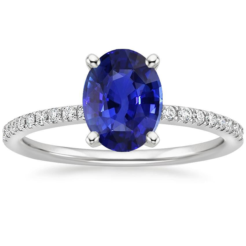 Women Blue Sapphire Ring Oval Cut With Pave Set Diamonds 4.50 Carats - Gemstone Ring-harrychadent.ca