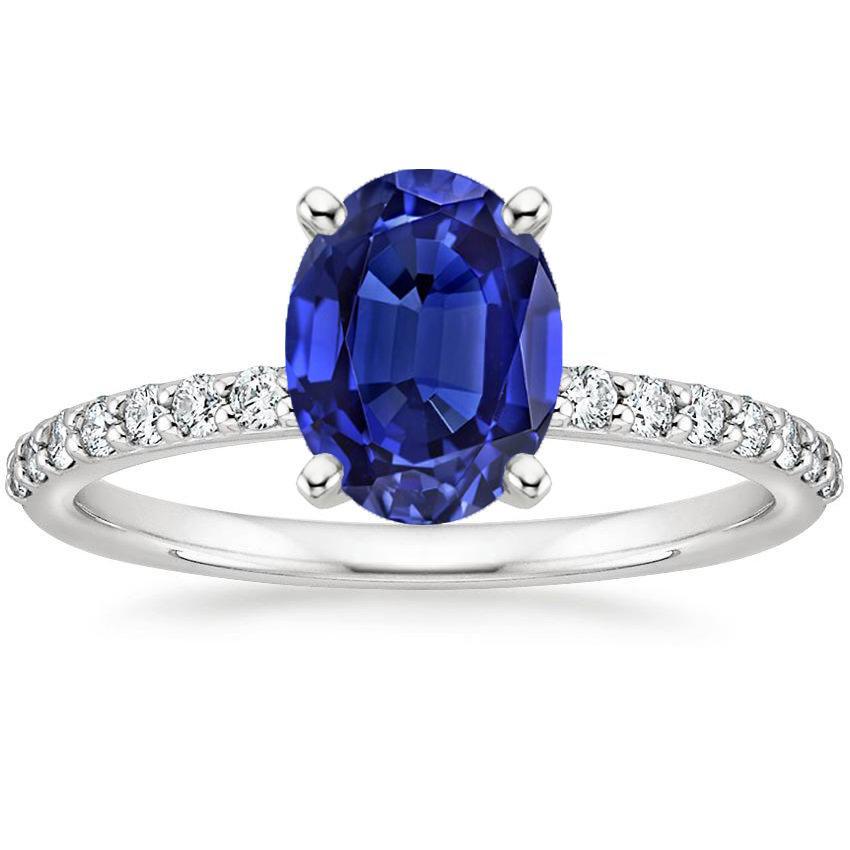 Women Diamond Ring Oval Ceylon Sapphire Accents Gold 14K 5.50 Carats - Gemstone Ring-harrychadent.ca