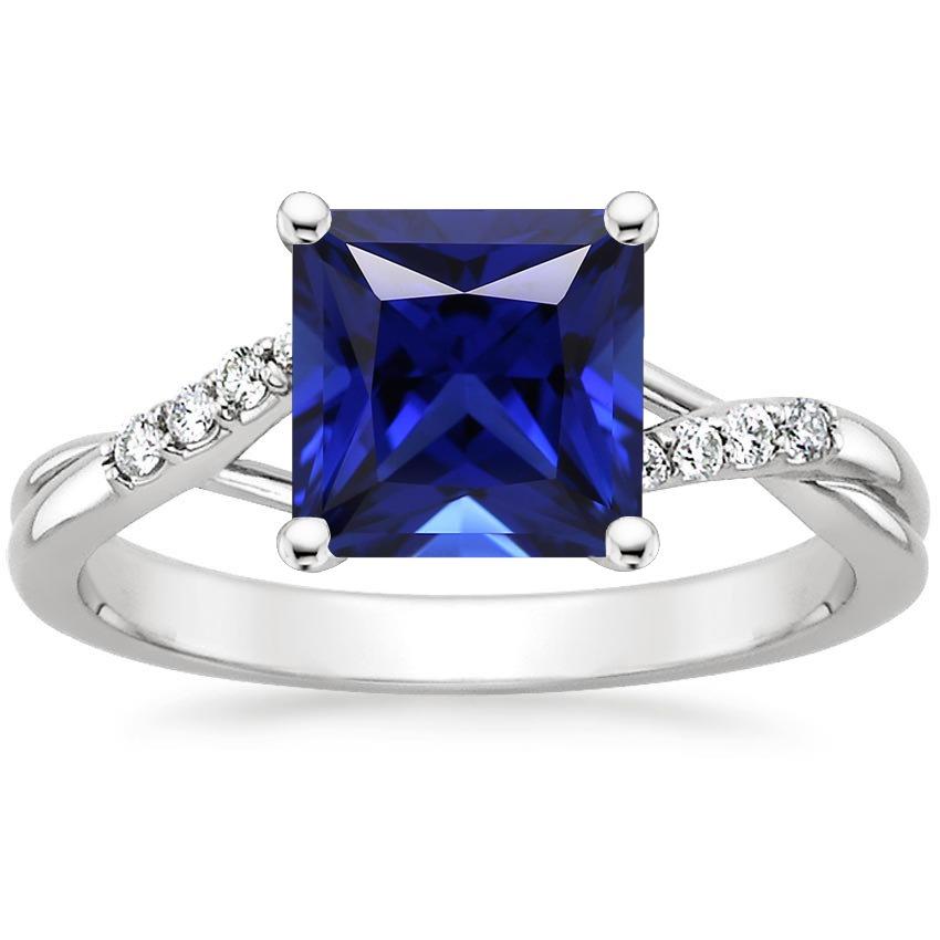 Women Diamond Ring Princess Blue Sapphire Twisted Shank 5.25 Carats - Gemstone Ring-harrychadent.ca