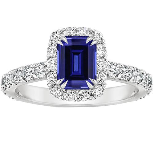 Women Halo Ring Emerald Sri Lankan Sapphire & Diamond 5 Carats - Gemstone Ring-harrychadent.ca