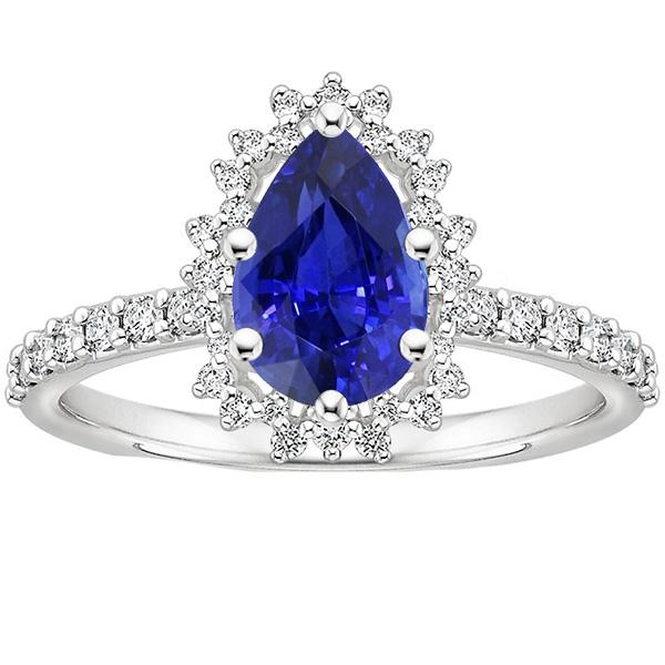 Women Halo Ring Flower Style Pear Ceylon Sapphire & Diamonds 5 Carats - Gemstone Ring-harrychadent.ca