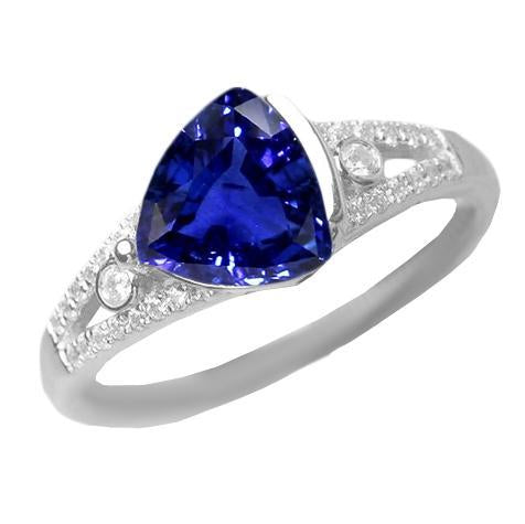 Women's Diamond Jewelry Trillion Sapphire Ring 2.50 Carats Split Shank - Gemstone Ring-harrychadent.ca