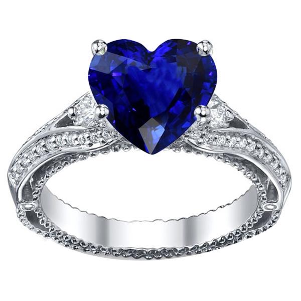 Women's Diamond Ring Heart Shaped Sapphire 4.50 Carats Vintage Style - Gemstone Ring-harrychadent.ca