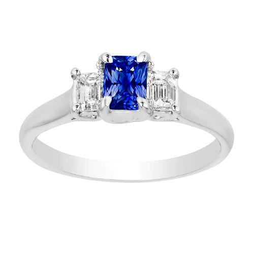 Women's Gold 3 Stone Diamond Sapphire Ring U Prong Set 1.25 Carats - Gemstone Ring-harrychadent.ca