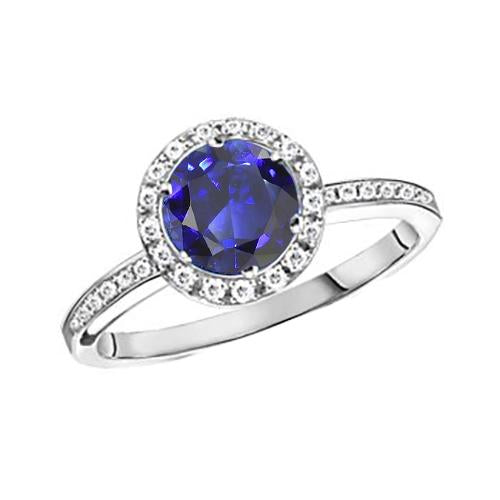 Womens Diamond Halo Ring Ceylon Sapphire Gemstone Accented 2.50 Carats - Gemstone Ring-harrychadent.ca