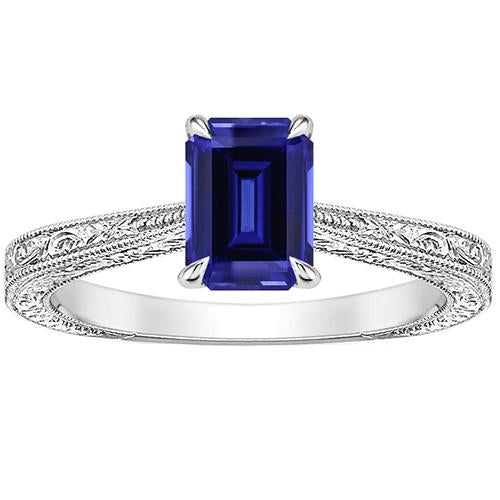 Womens Solitaire Ring Emerald Blue Sapphire Filigree Shank 2.50 Carats - Gemstone Ring-harrychadent.ca