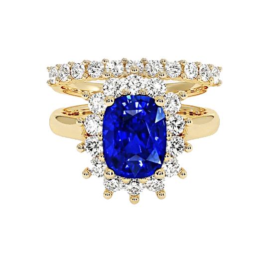 Yellow Gold Ceylon Sapphire Ring Set With Diamond Accents 7.50 Carats - Gemstone Ring-harrychadent.ca