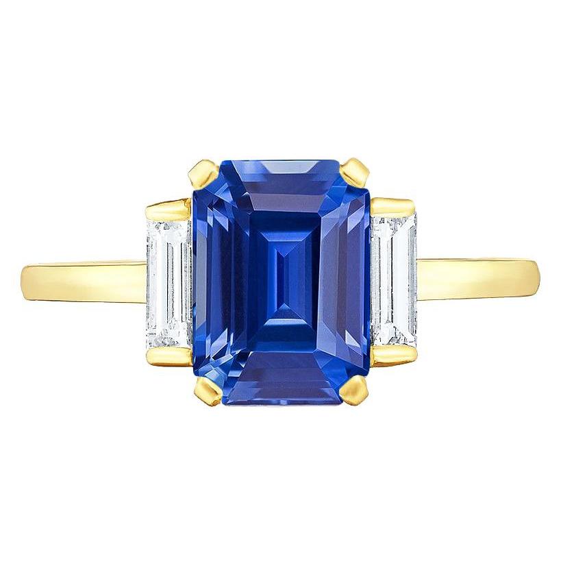 Yellow Gold Emerald Gemstone Ring Baguette Diamonds 5 Carats 3 Stone - Gemstone Ring-harrychadent.ca