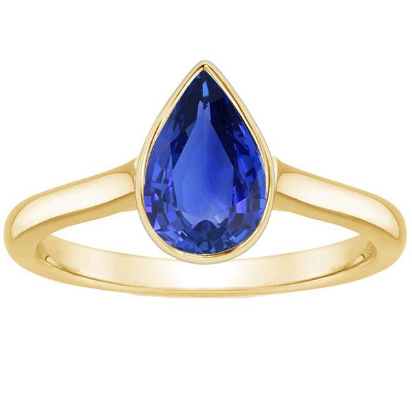 Yellow Gold Solitaire Ring Bezel Set Sri Lankan Sapphire Pear 4 Carats - Gemstone Ring-harrychadent.ca