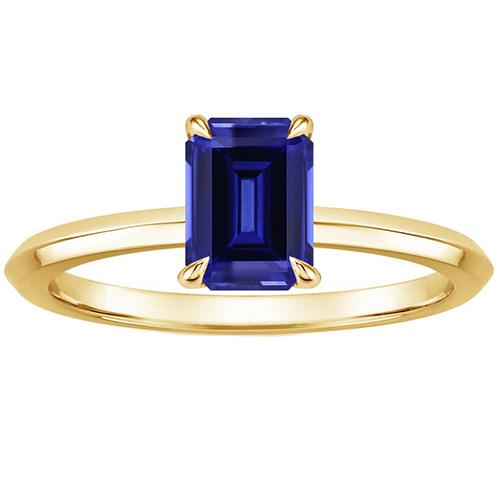 Yellow Gold Solitaire Ring Prong Set Emerald Blue Sapphire 3 Carats - Gemstone Ring-harrychadent.ca