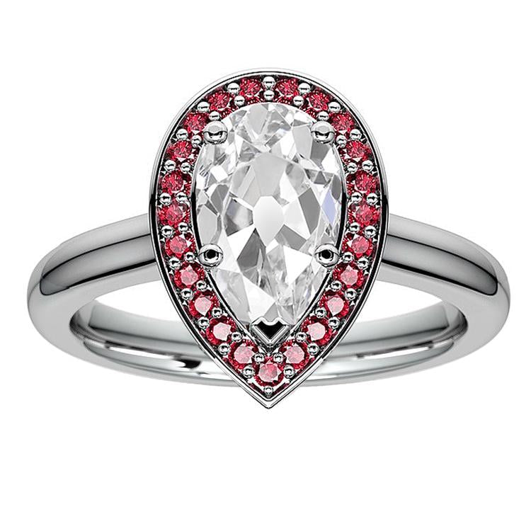 Halo Ring Old Cut Pear Diamond & Round Pink Sapphire 5.25 Carats - Halo Ring-harrychadent.ca