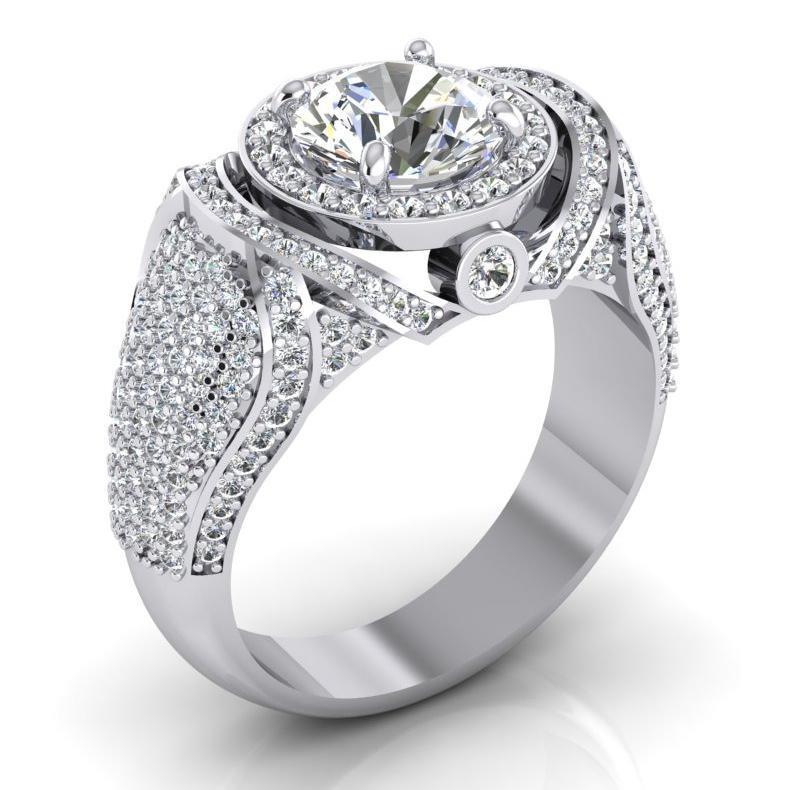 Big Round Diamond Men's Ring With Accents 5.50 Carats White Gold 14K - Mens Ring-harrychadent.ca