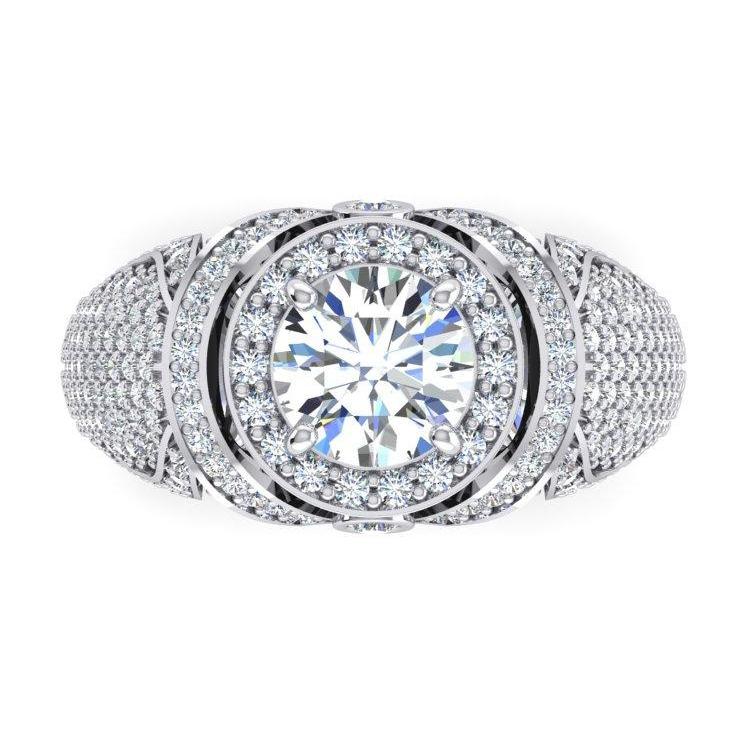 Big Round Diamond Men's Ring With Accents 5.50 Carats White Gold 14K - Mens Ring-harrychadent.ca