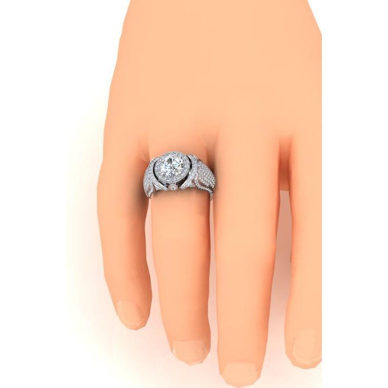 Big Round Diamond Men's Ring With Accents 5.50 Carats White Gold 14K - Mens Ring-harrychadent.ca