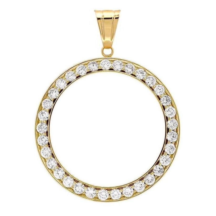 Dollar Diamond Bezel Pendant 2 Carats Yellow Gold (Coin not included) - Pendant-harrychadent.ca
