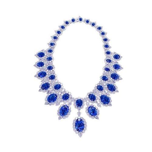 White Gold 291.17 Ct. Blue Sapphire & White Diamond Necklace Jewelry - Gemstone Necklace-harrychadent.ca