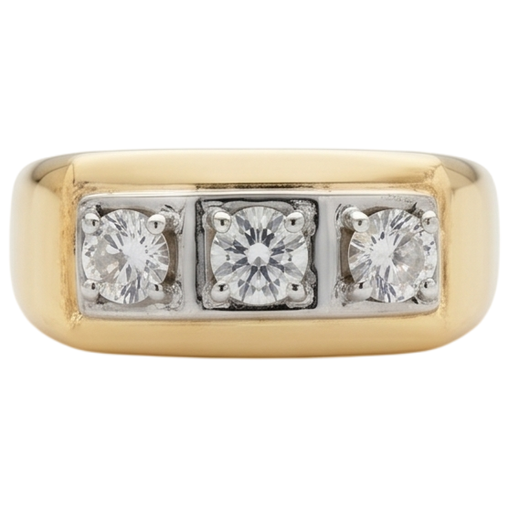 0.75 Carats Genuine Natural Earth Mined Diamond ( Not Lab Grown )  Men's Ring Three Stone 14K Two-Tone New