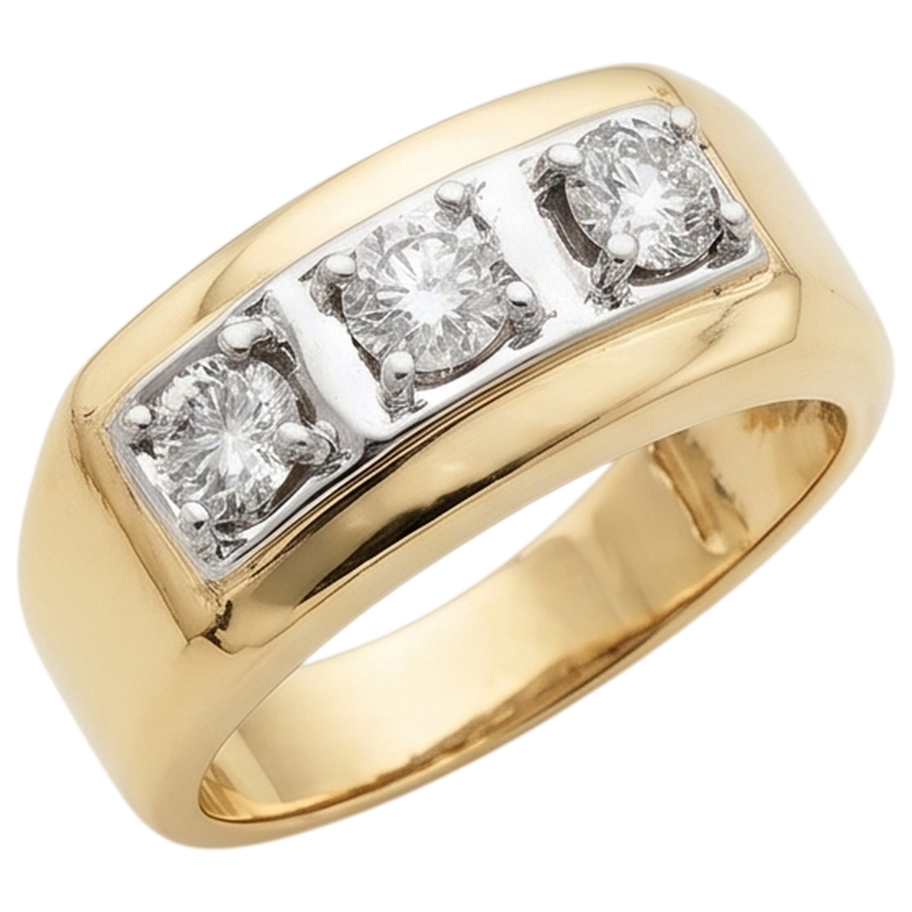 0.75 Carats Genuine Natural Earth Mined Diamond ( Not Lab Grown )  Men's Ring Three Stone 14K Two-Tone New