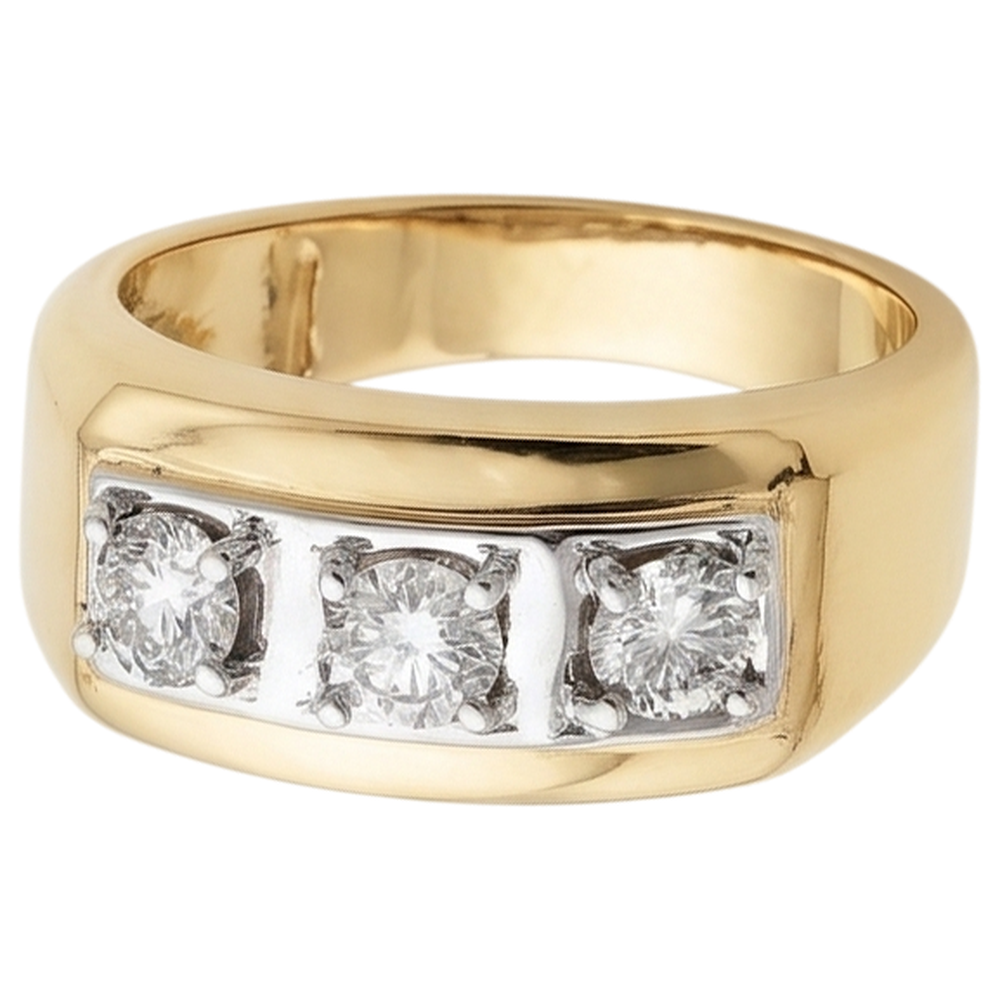 0.75 Carats Genuine Natural Earth Mined Diamond ( Not Lab Grown )  Men's Ring Three Stone 14K Two-Tone New