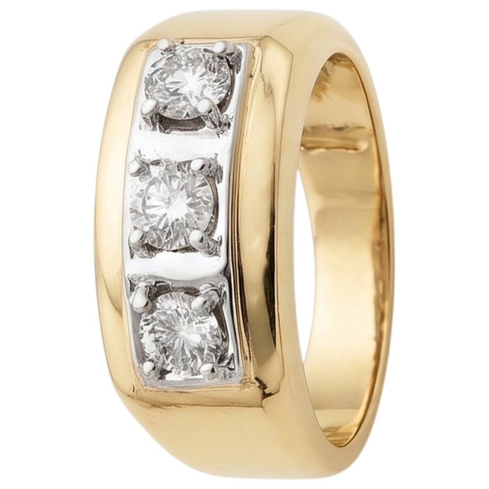 0.75 Carats Genuine Natural Earth Mined Diamond ( Not Lab Grown )  Men's Ring Three Stone 14K Two-Tone New